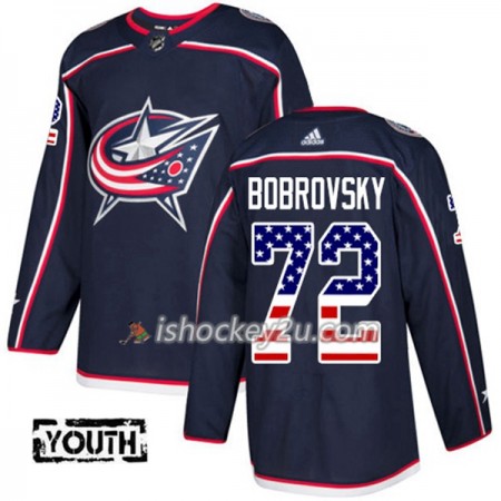 Børn NHL Blue Jackets Trøje Sergei Bobrovsky 72 Adidas 2017-2018 Marine Blå USA Flag Fashion Authentic